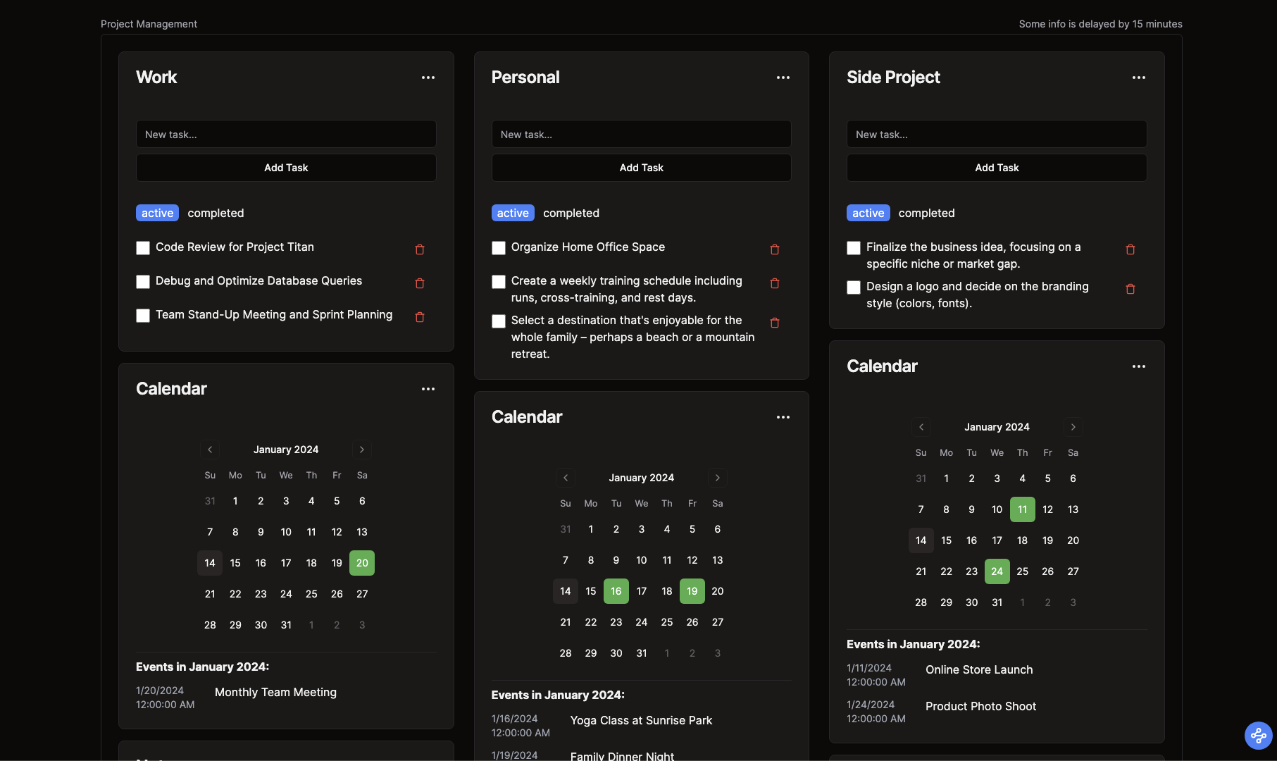 Product Screenshot: Multiple Calendars