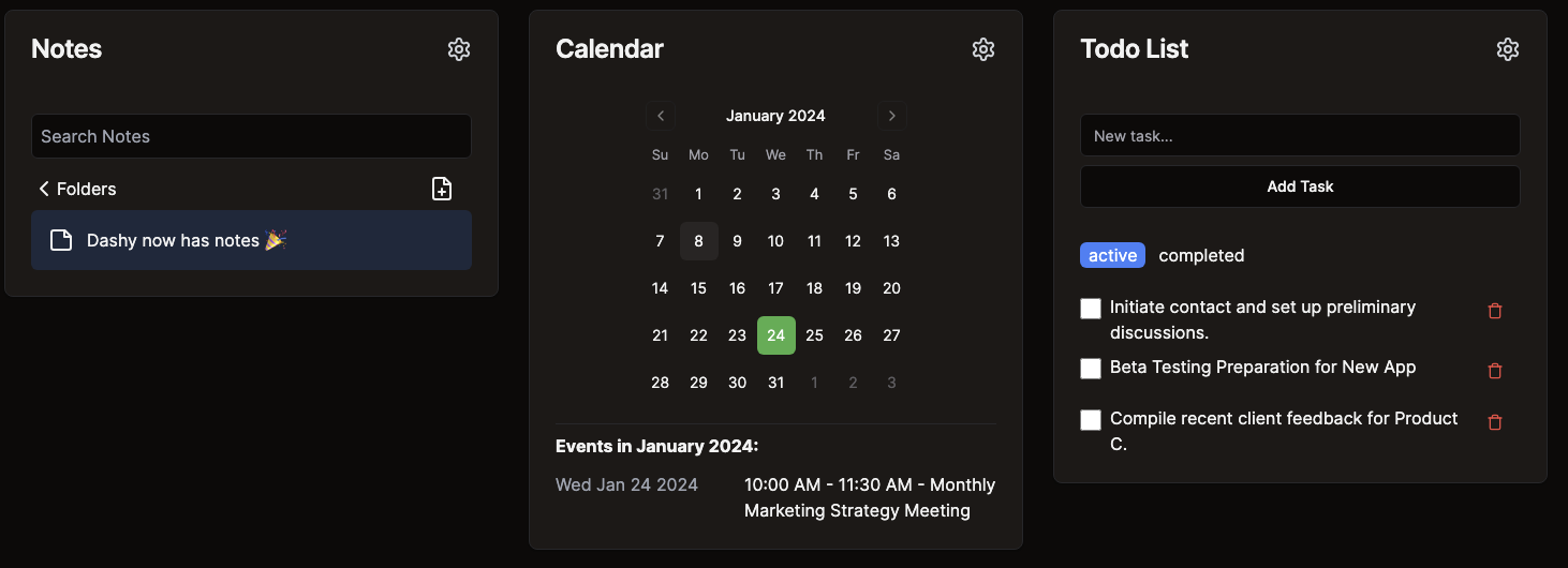 Product Screenshot: Notes, Calendar, Todo List